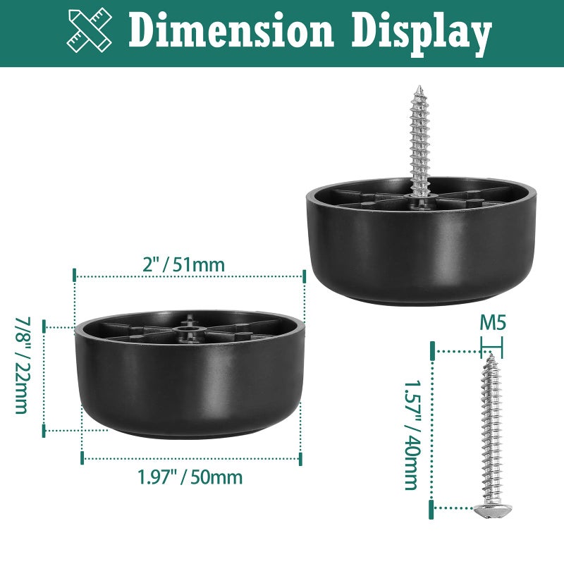 Masendelk 7/8 inch Black Plastic Furniture Legs, Screw-in Couch Legs Round Tapered Sofa Legs Replacement Legs for Furniture Couch Table Sofa, Pack of 4 - Image 3